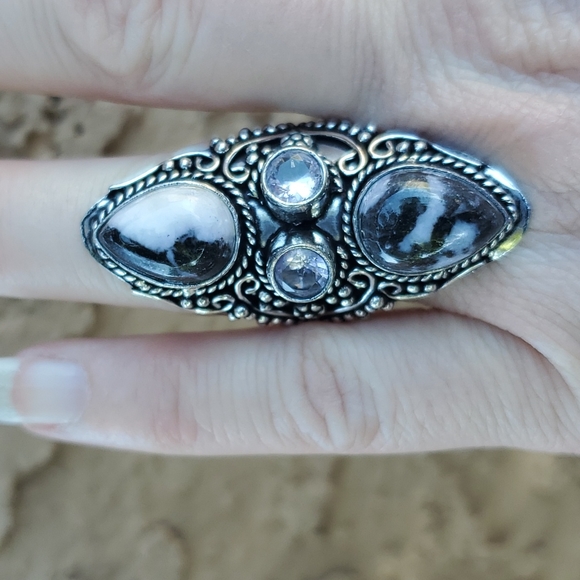 New Amazing Zebra Jasper and White Topaz 925 Silver Statement Ring. - Picture 3 of 16